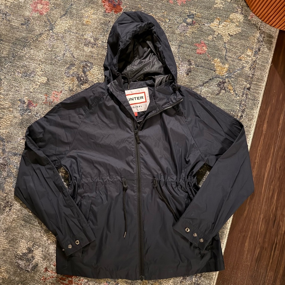 Hunter Black Hooded Raincoat with Cinching